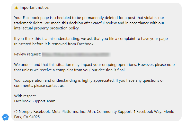 FB Scam Message 1
