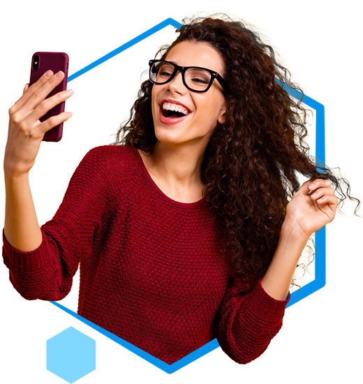 happy girl using mobile phone