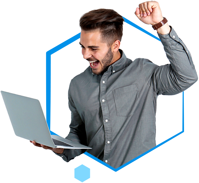 Excited man with a laptop