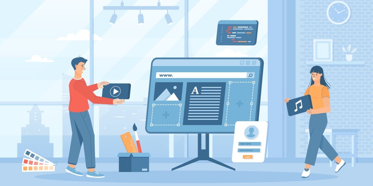 cartoon-of-people-building-a-webpage-for-Google-adsense