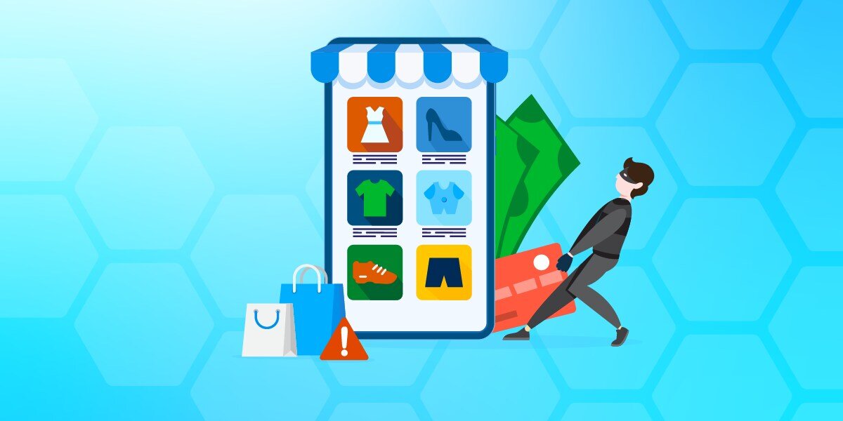 Thief taking a credit card from a phone browsing product images