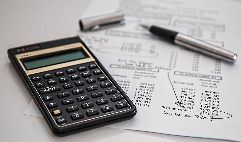calculator with banking statement