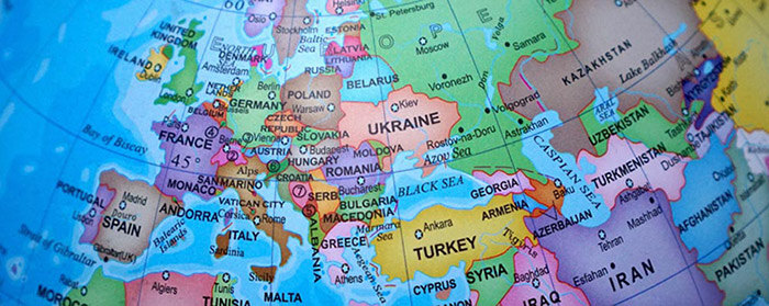 close up of europe on globe