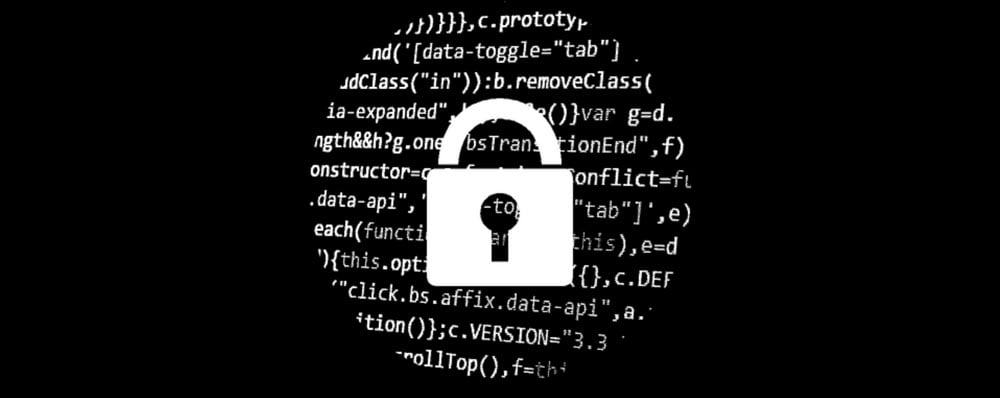 white lock on black background with white coding