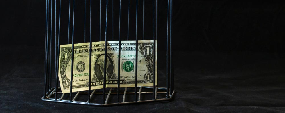 dollar bill inside a cage